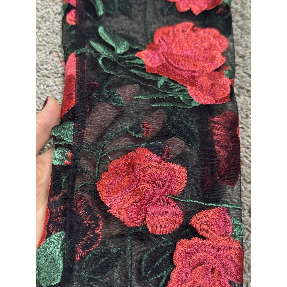 JAGGER & STONE Sheer Red Rose Embroidered Mesh Pants Zip Ankles Floral Size S - Picture 9 of 11